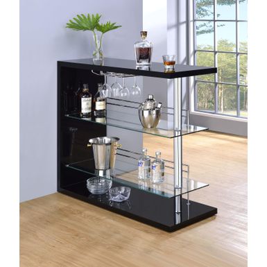 image of Rectangular 2-shelf Bar Unit Glossy Black with sku:100165-coaster