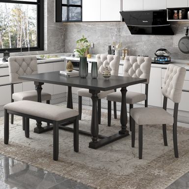 image of Nestfair 6-Piece Dining Table Set with 4 Chairs and 1 Bench - Grey with sku:aaskxmwdo6zc2zld9btw6astd8mu7mbs--ovr