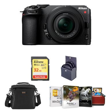 Nikon Z 30 DX-Format Mirrorless Camera with 16-50mm Lens, Bundle with Corel Mac Photo Editing Software Suite, 32GB SD Memory Card, Bag, 46mm UV, CPL and ND Filters