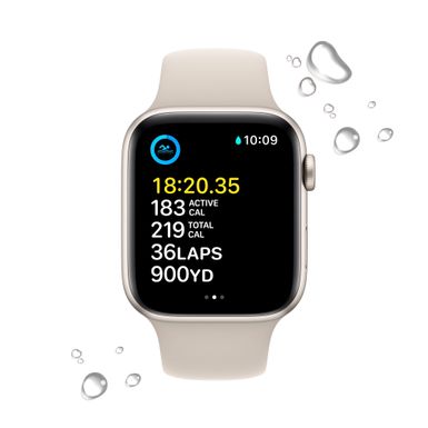 Back Zoom. Apple Watch SE 2nd Generation (GPS) 44mm Aluminum Case with Starlight Sport Band - S/M - Starlight