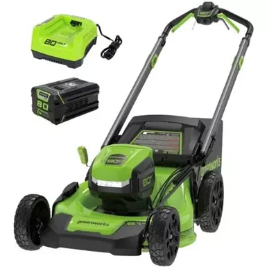 image of Greenworks - 80 Volt 21-Inch Self-Propelled Lawn Mower (1 x 4.0Ah Battery and 1 x Charger) - Green with sku:bb22122467-bestbuy