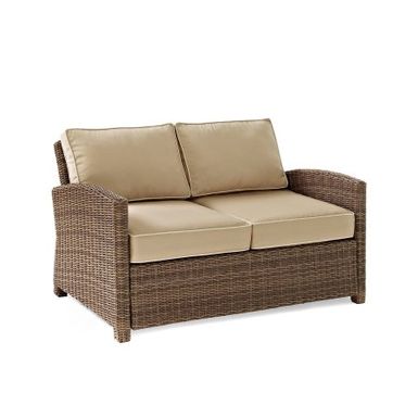 image of Crosley Furniture Bradenton Outdoor Wicker Loveseat with Sand Cushions with sku:2x5v0saxw9bnrczaupormgstd8mu7mbs-cro-ov