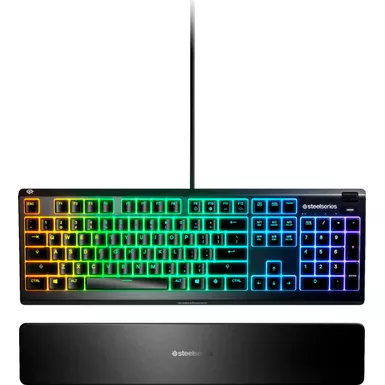 SteelSeries - Apex 3 Full Size Wired Membrane Whisper Quiet Switch Gaming Keyboard with 10 zone RGB Backlighting - Black