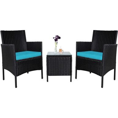 image of Pheap Outdoor 3-piece Cushioned Wicker Bistro Set by Havenside Home - Black/Light Blue with sku:m-vlxlus-qbfd5duo_uglgstd8mu7mbs-overstock