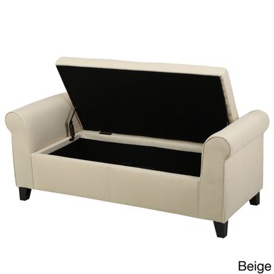 image of Hayes Contemporary Fabric Upholstered Storage Ottoman Bench with Rolled Arms by Christopher Knight Home - Beige+Dark Brown with sku:qd1ppkdezygpj-hcgtyzaastd8mu7mbs-overstock