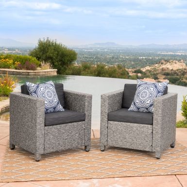 image of Puerta Outdoor Wicker Club Chair with Cushions (Set of 2) by Christopher Knight Home - Dark Brown + Beige with sku:buopr_kwf21dxe3shlob7gstd8mu7mbs-overstock