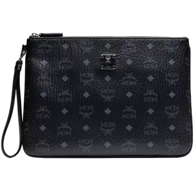 MCM Wristlet Zip Pouch in Visetos Original (Medium, Black)