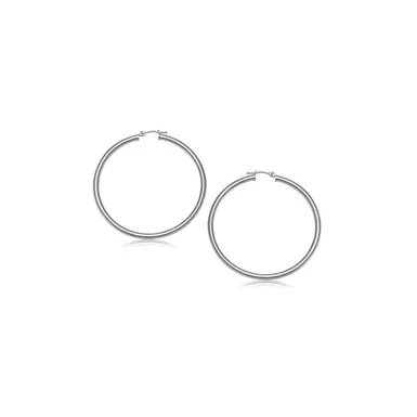 10k White Gold Polished Hoop Earrings (15 mm)