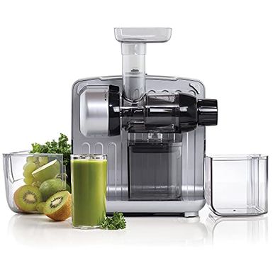image of Omega Juicer JCUBE500SV Cold Press 365 Slow Masticating Juice Extractor and Nutrition System with Onboard Storage, 120-Watts, Silver with sku:b09487xpy2-ome-amz