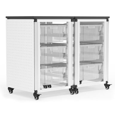 image of Modular Classroom Storage Cabinet - 2 side-by-side modules with 6 large bins - White/Black with sku:5hfnbnztntvd6r9z6xd0fqstd8mu7mbs-overstock