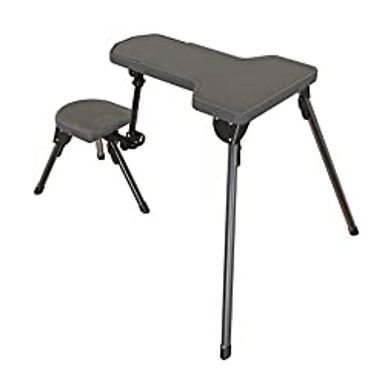 image of Caldwell Stable Table Lite with Weatherproof Tabletop, Ambidextrous Seat and Fully Collapsible Design for Easy Transport and Outdoor Target Shooting, Grey with sku:b0779msvj4-bat-amz