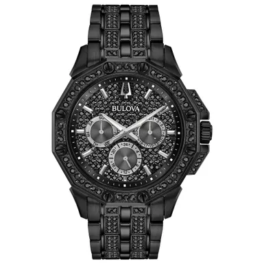 Bulova - Mens Black IP & Black Swarovski Crystal Watch