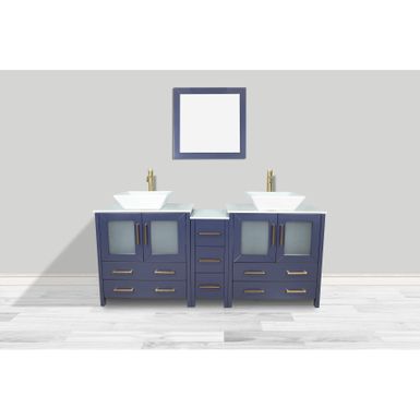image of Vanity Art 72" Double Sink Bathroom Vanity Set with Engineered Marble Top Free Mirror - Blue with sku:xfymmgqckiil8y07mhwpswstd8mu7mbs-overstock