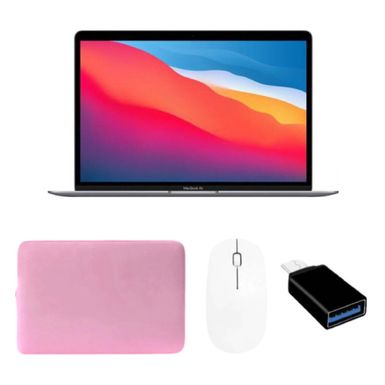 image of MacBook Air 13.3" Laptop Apple M1 chip 8GB Memory 256GB SSD (Latest Model) Space Gray (Pink Sleeve Bundle) with sku:mgn63pnk-streamline