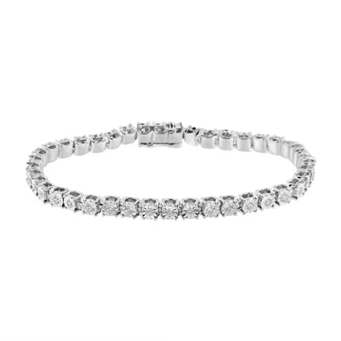 .925 Sterling Silver 1.0 Cttw Miracle-Set Diamond Round Miracle Plate Tennis Bracelet (I-J Color, I3 Clarity) - 7.25"