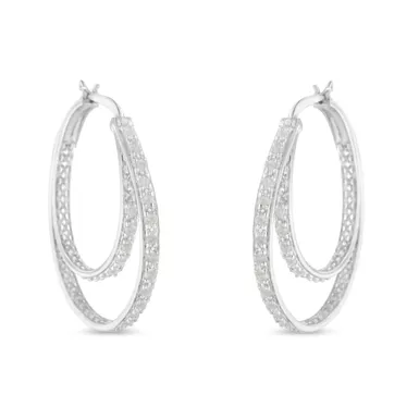 image of .925 Sterling Silver 1/2 cttw Miracle-Set Diamond Double Hoop with Latchback Earrings (I-J Color, I3 Clarity) with sku:70-5546wdm-luxcom