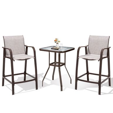 image of VredHom 3-Piece Outdoor Aluminum Patio Bar Table and Chair Set -  21.65" W x 25.59" D x 43.31" H - Beige with sku:rwjicceiwd2fu0k2bortnwstd8mu7mbs--ovr