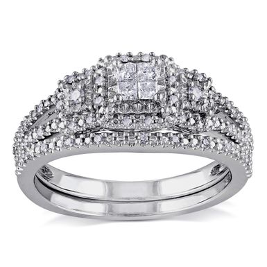 image of Miadora Sterling Silver 1/4ct TDW Diamond Bridal Ring Set - Vintage/Wedding Ring Sets/Engagement - 7 with sku:pmanji1f5rcphzjbyzt_oqstd8mu7mbs-307-ovr