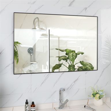 image of 36x26 inches Modern Bathroom Mirror with Aluminum Frame Vertical or Horizontal Hanging. - Black - Black with sku:uz9b3bquwa4qysuhmkxkyqstd8mu7mbs--ovr