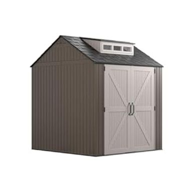 Rubbermaid Large Resin Outdoor Storage Shed, 7 x 7 ft., Brown, with Big Windows for Home/Garden/Back-Yard/Lawn Equipment