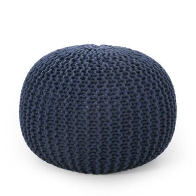 image of Nahunta Modern Knitted Cotton Round Pouf by Christopher Knight Home - Navy Blue with sku:7uatha-vrcna7fan1a54kastd8mu7mbs-overstock