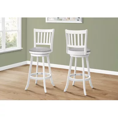 image of Bar Stool/ Set Of 2/ Swivel/ Bar Height/ Wood/ Pu Leather Look/ White/ Grey/ Transitional with sku:i-1238-monarch