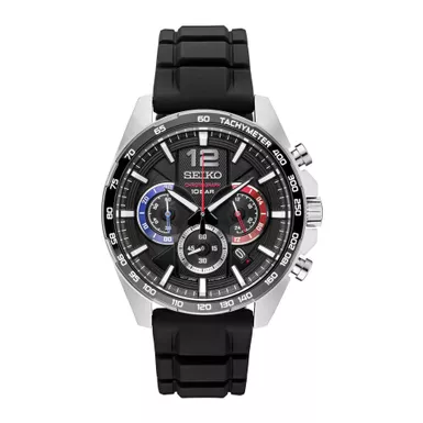 Seiko - Mens Essentials Multi-Dial Chronograph Black Rubber Strap Watch Black Dial