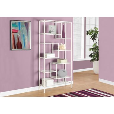 image of Bookshelf/ Bookcase/ Etagere/ 72"H/ Office/ Bedroom/ Metal/ Tempered Glass/ White/ Clear/ Contemporary/ Modern with sku:i-7159-monarch