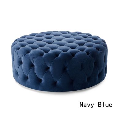 image of Corvus Chesterfield Round Tufted Velvet Ottoman with Casters - Navy blue with sku:cn1leuxivpuyqur1olovjqstd8mu7mbs-overstock