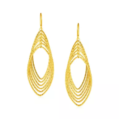 14k Yellow Gold Post Earrings with Textured Marquise Shapes