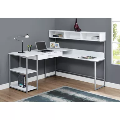 Computer Desk/ Home Office/ Corner/ Storage Drawers/ L Shape/ Work/ Laptop/ Metal/ Laminate/ White/ Grey/ Contemporary/ Modern