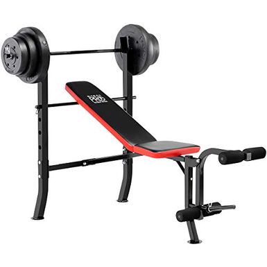 image of Marcy Pro Standard Weight Bench with 100 lbs Vinyl-Coated Weight Set PM-2084 with sku:b07kkbhfxb-imp-amz