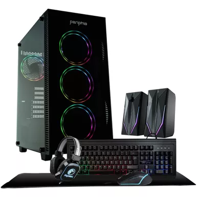 Periphio Terra Gaming PC Computer ,  AMD Ryzen 5 5600G ,  Radeon Vega 7 Graphics ,  1TB Solid State (SSD) ,  16GB DDR4 RAM ,  Windows 11 ,  RGB Elite 4-in-1 Gaming Bundle + RGB Speakers