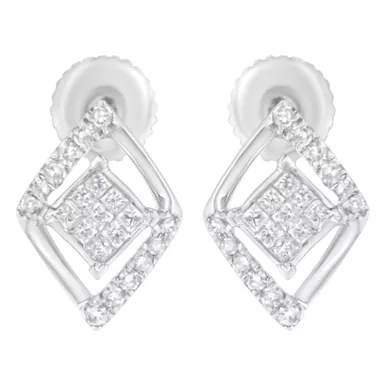 10K White Gold 1/3 Cttw Princess-cut Diamond Double Triangle Composite Stud Earrings (H-I Color, SI1-SI2 Clarity)