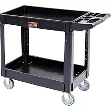 VEVOR Utility Service Cart, 2 Shelf 550LBS Heavy Duty Plastic Rolling Utility Cart, Medium Lipped Shelf, 360° Swivel Wheels, Ergonomic Storage Handle for Warehouse Garage, Black