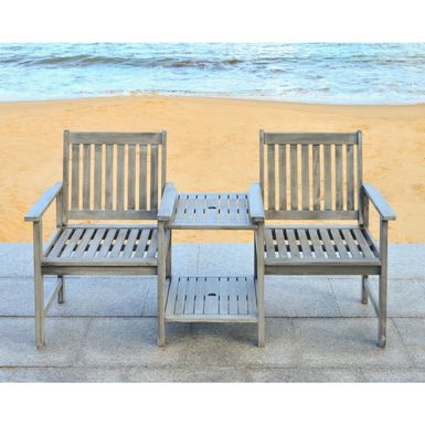 image of SAFAVIEH Outdoor Living Brea Grey Twin Seat Bench - 23.8" x 65" x 35.4" - Grey with sku:sljrj11hkrentt5gizh8xqstd8mu7mbs-overstock