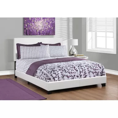 image of Bed/ Queen Size/ Platform/ Bedroom/ Frame/ Upholstered/ Pu Leather Look/ Wood Legs/ White/ Transitional with sku:i5911q-monarch