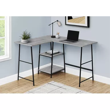 Computer Desk/ Home Office/ Corner/ Storage Shelves/ 48"L/ L Shape/ Work/ Laptop/ Metal/ Laminate/ Grey/ Black/ Contemporary/ Modern