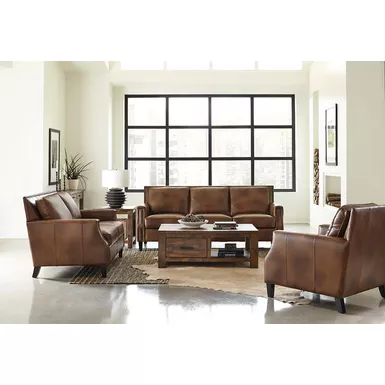 Leaton Upholstered Recessed Arms Loveseat Brown Sugar