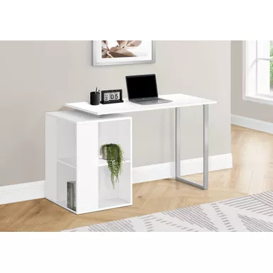 Computer Desk/ Home Office/ Left/ Right Set-up/ Storage Shelves/ 55"L/ Work/ Laptop/ Metal/ Laminate/ White/ Grey/ Contemporary/ Modern