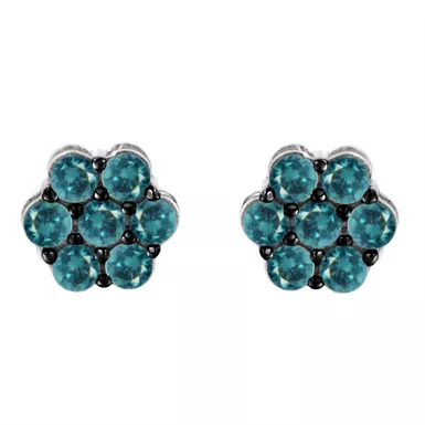 Sterling Silver 1ct TDW Treated Blue Diamond Floral Stud Earrings (Blue,I2-I3)