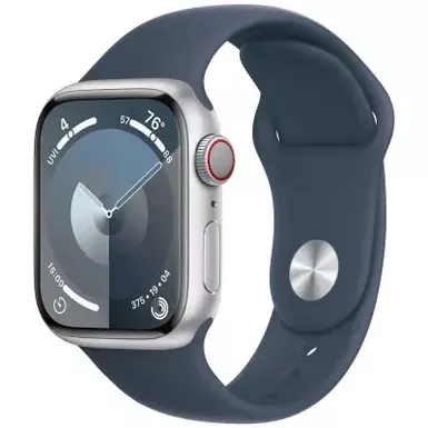 Apple Watch Series 9 Gps & Cellular 45mm Silver Aluminum Case With S/m Storm Blue Sport Band