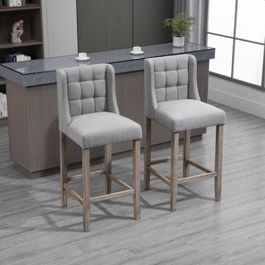 image of HOMCOM Modern Bar Height Bar Stools Set of 2 Tufted Upholstered Pub Chairs with Back Rubber Wood Legs for Kitchen,Dining Room - Grey with sku:ynffmp93ji2jqgvrgdhstqstd8mu7mbs-overstock