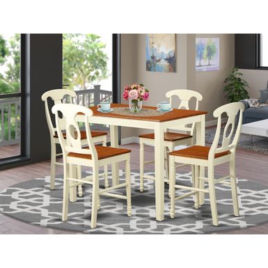 image of East West Furniture  Acacia Wood 5-piece Counter-height Set - a Dining Table and 4 Wooden Chairs ( Finish Option) - YAKE5-WHI-W with sku:yyzztoos60fjjmg8mhef2wstd8mu7mbs-overstock