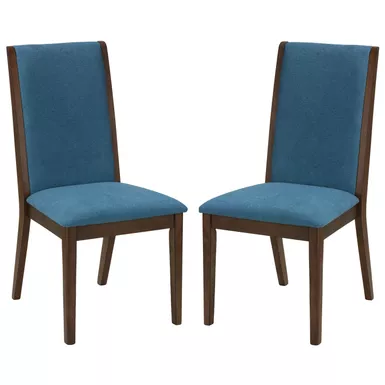 image of Cortesi Home Kendall Dining Chairs Walnut Color with Fabric, Teal Blue (Set of 2) with sku:nbzosarcryc9bgi9owfd8astd8mu7mbs-overstock
