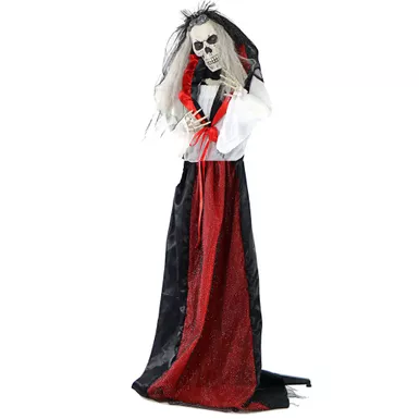 Life-Size Animatronic Skeleton Bride with Lights and Sound, Indoor or Covered Outdoor Halloween Decoration