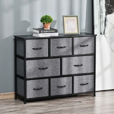 image of HOMCOM 8-Drawer Dresser, 3-Tier Fabric Chest of Drawers, Storage Tower Organizer Unit with Steel Frame Wooden Top for Bedroom - Grey with sku:h7llfuocy-5olthirh-voastd8mu7mbs-overstock