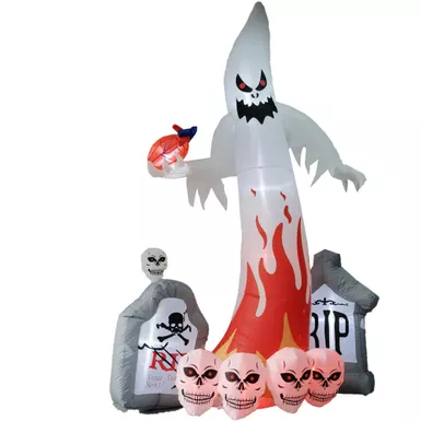 9-ft. Prelit Inflatable Graveyard Ghost with Skulls