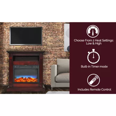 image of 23-In. x 17.1-In. x 5-In. Multi-Color LED Electric Fireplace Insert with Charred Faux Logs with sku:camins2318-1led-almo