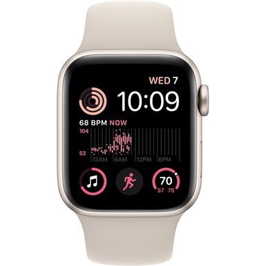 Angle Zoom. Apple Watch SE 2nd Generation (GPS) 40mm Aluminum Case with Starlight Sport Band - S/M - Starlight